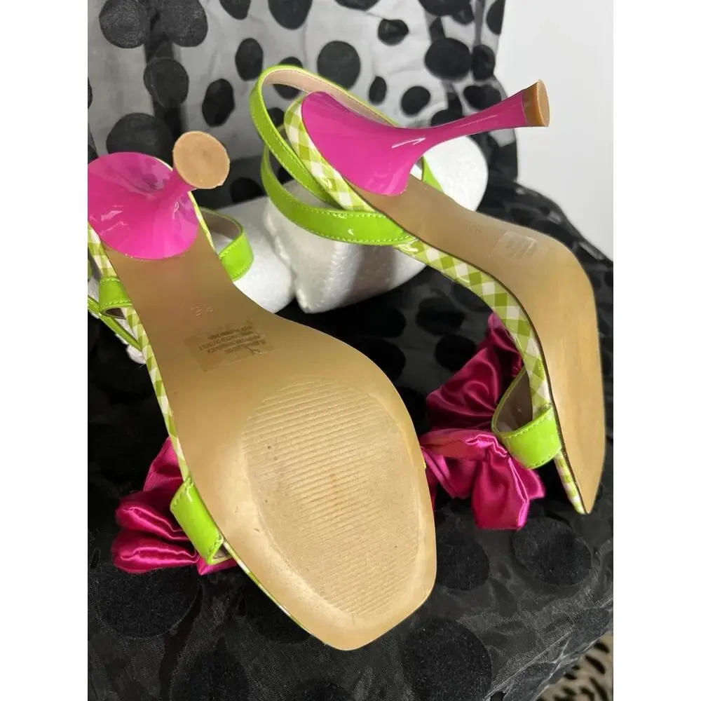 Betsy Johnson  Elmira Green/white gingham print, O/toe heeled sandals Women 6.5 - Picture 8 of 13